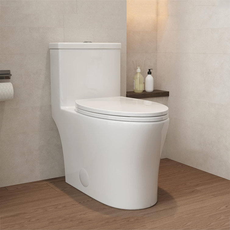 White Ceramic Dual-Flush Elongated One-Piece Toilet