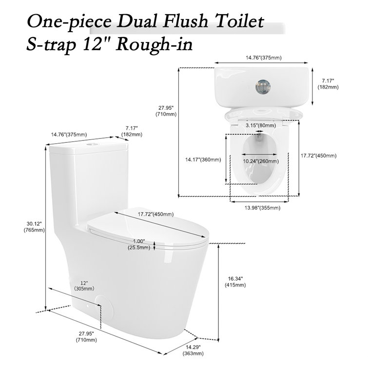 White Ceramic Dual-Flush Elongated One-Piece Toilet