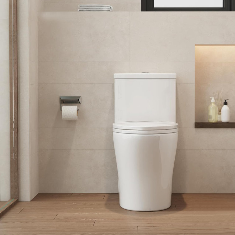 White Ceramic Dual-Flush Elongated One-Piece Toilet