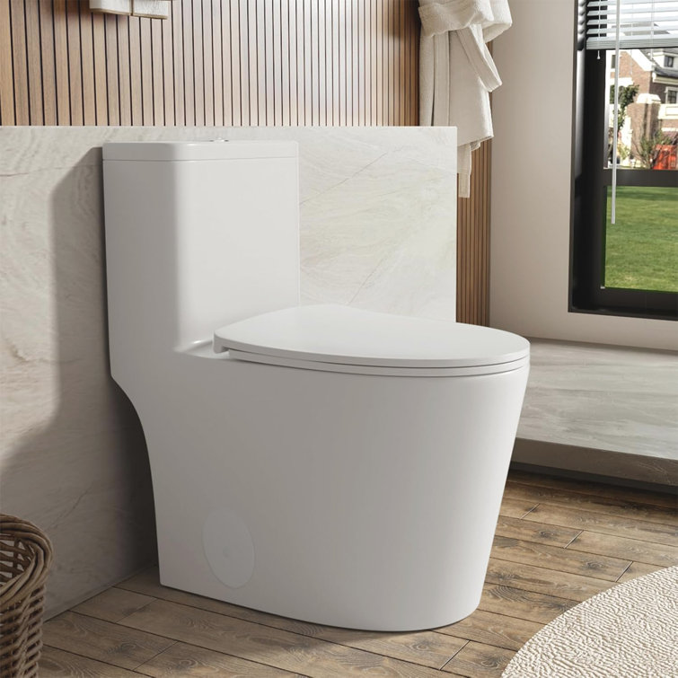 White Ceramic Dual-Flush Elongated One-Piece Toilet