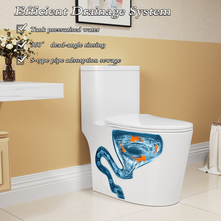 White Ceramic Dual-Flush Elongated One-Piece Toilet