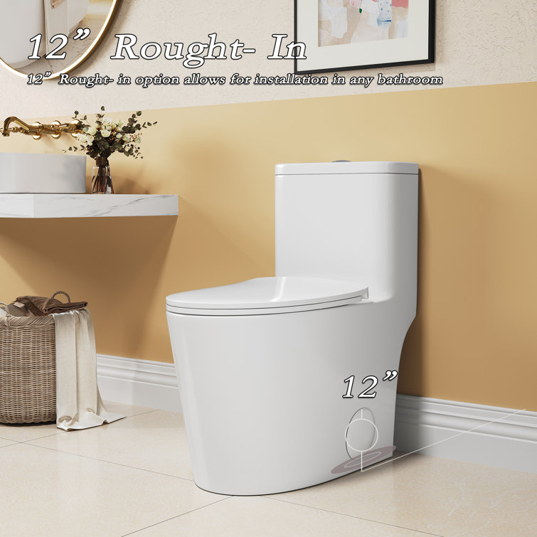 White Ceramic Dual-Flush Elongated One-Piece Toilet