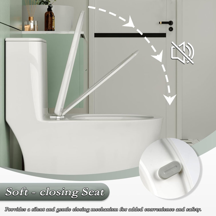 White Ceramic Dual-Flush Elongated One-Piece Toilet
