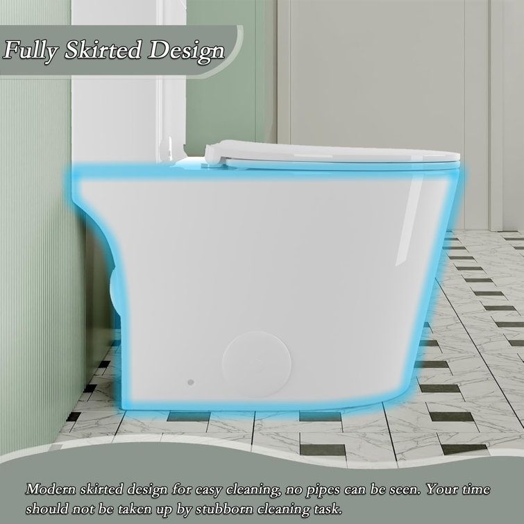 White Ceramic Dual-Flush Elongated One-Piece Toilet