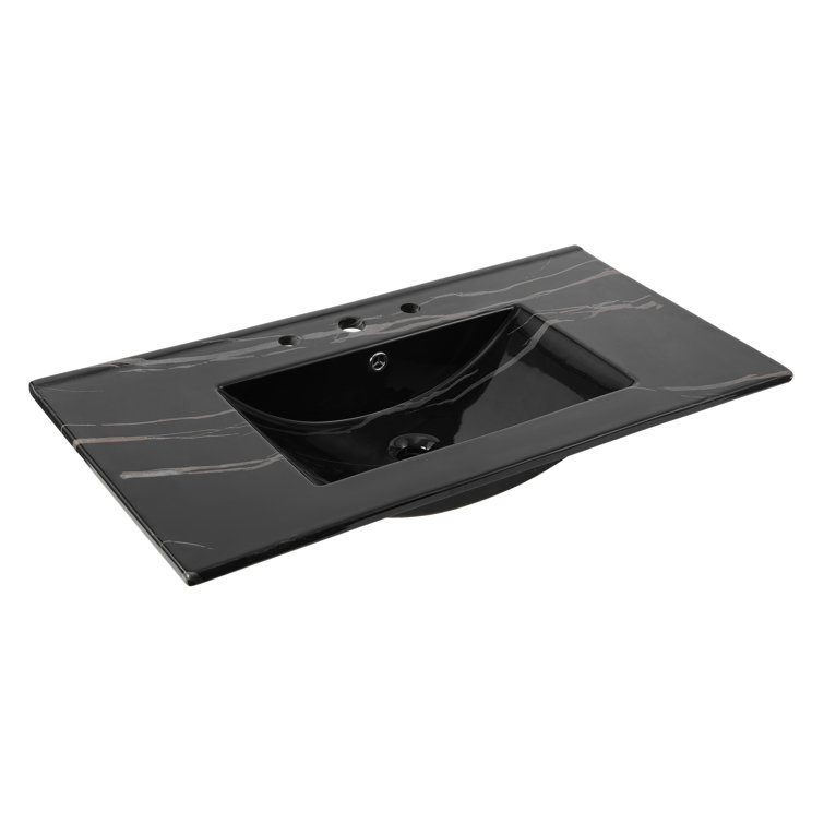 Ancillary 36" Black Marble Ceramic Rectangular Single Sink Vanity Top