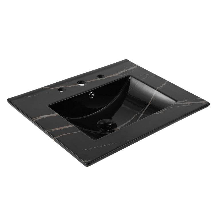 24" Black Marble Effect Ceramic Single Sink Vanity Top