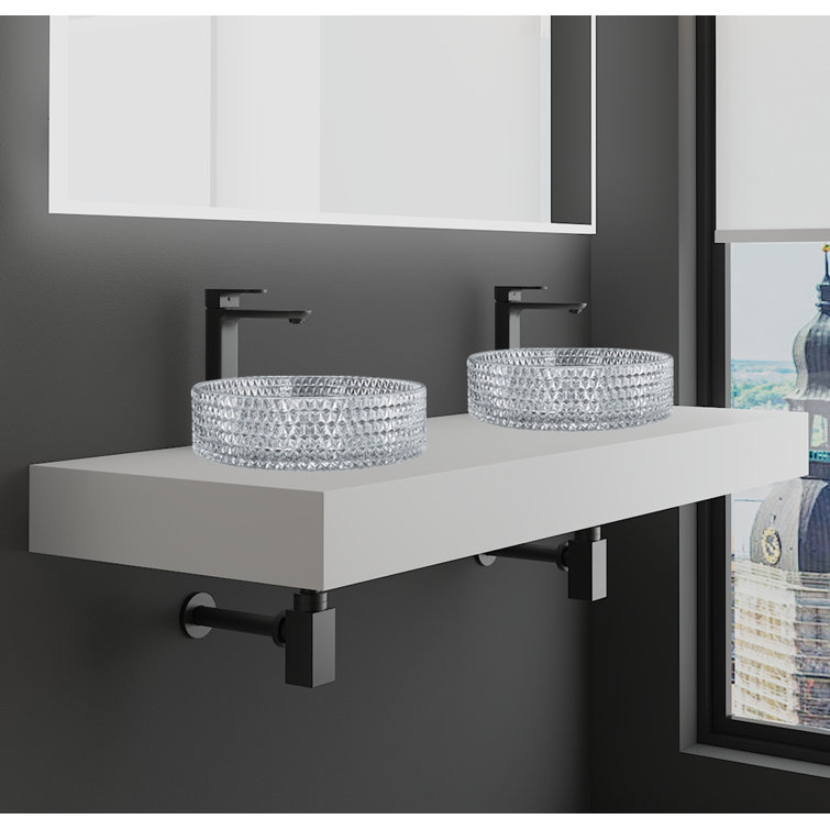 Crystal Clear Textured Glass Circular Bathroom Vessel Sink