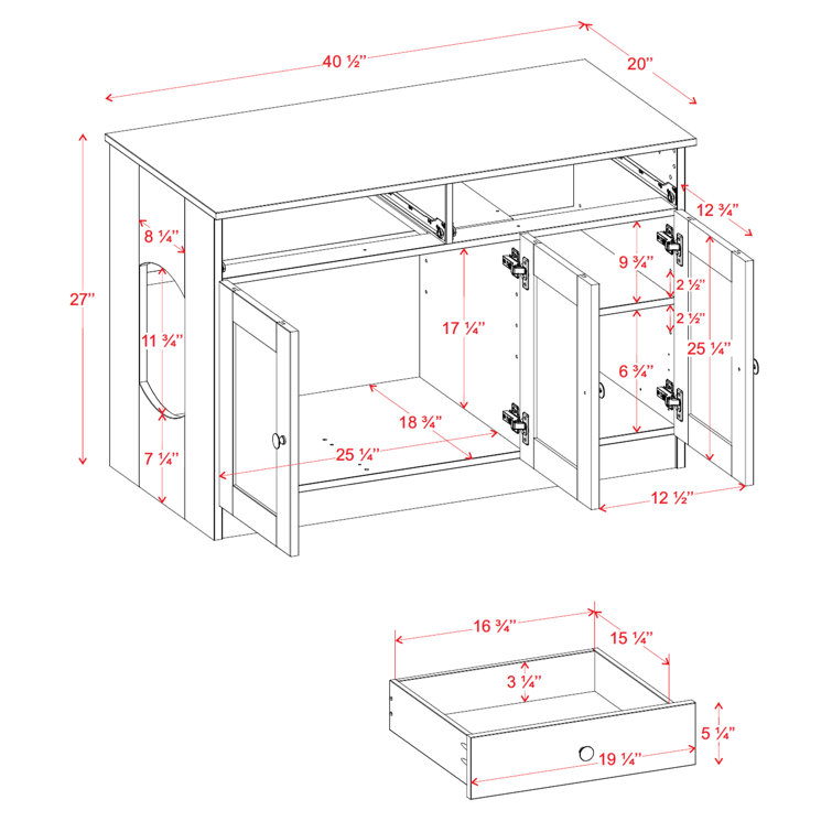 White Solid Wood 3-Door Cat Litter Enclosure with Drawers
