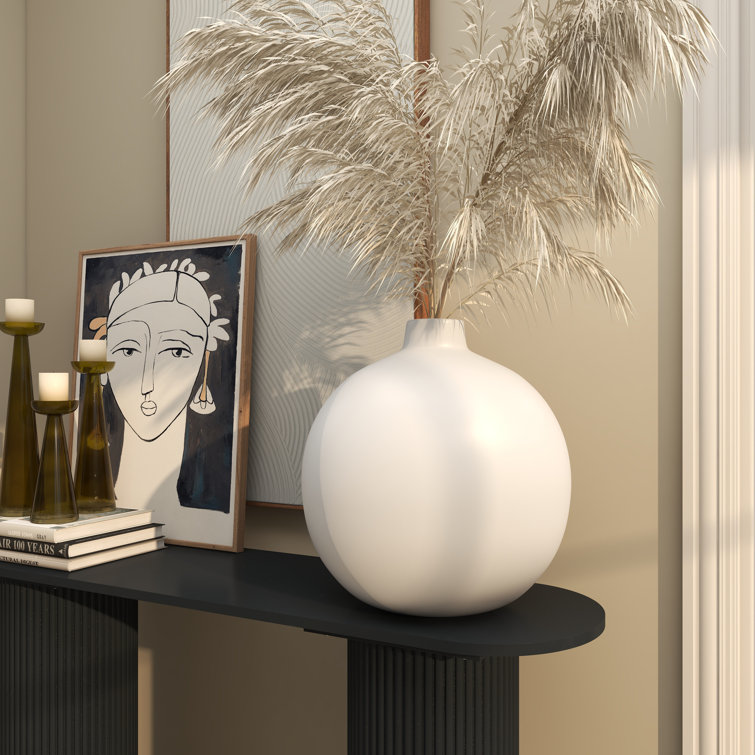 White Round Ceramic Table Vase for Floral Arrangements