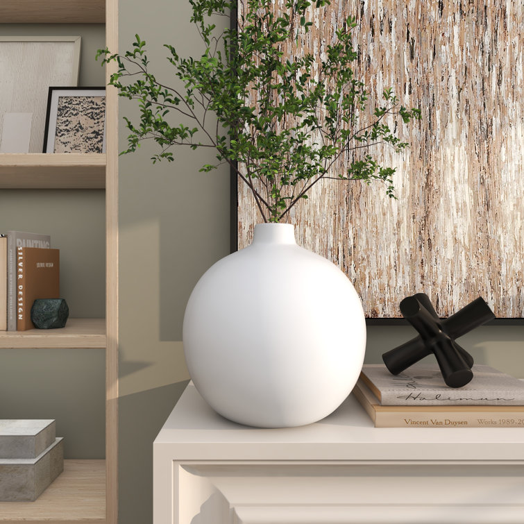 White Round Ceramic Table Vase for Floral Arrangements