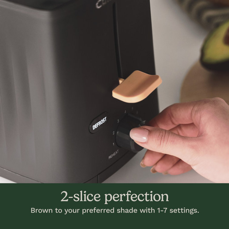 Compact Black Stainless Steel 2-Slice Toaster with Wide Slot