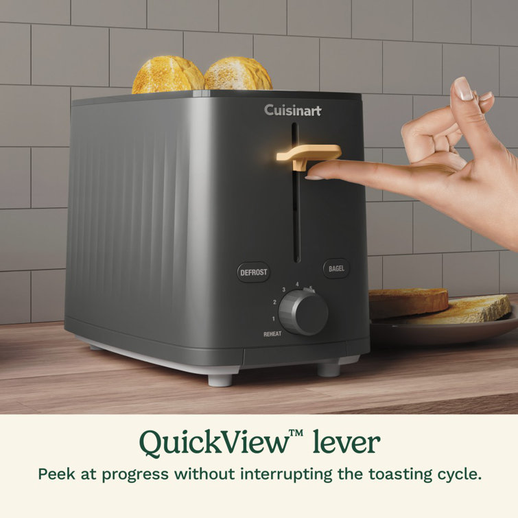 Compact Black Stainless Steel 2-Slice Toaster with Wide Slot