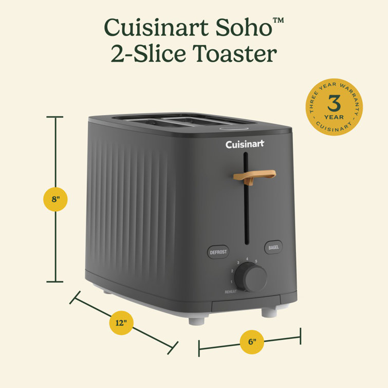 Compact Black Stainless Steel 2-Slice Toaster with Wide Slot