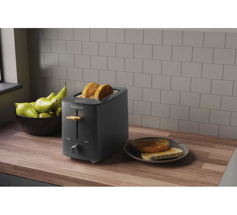 Compact Black Stainless Steel 2-Slice Toaster with Wide Slot