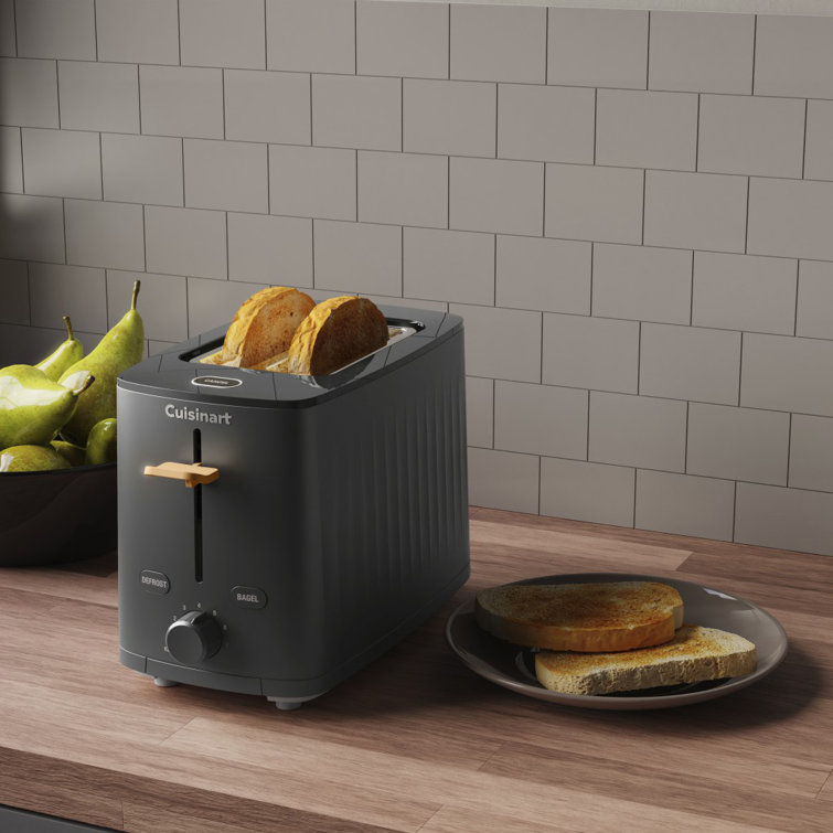 Compact Black Stainless Steel 2-Slice Toaster with Wide Slot