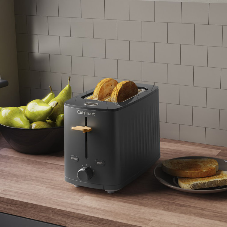 Compact Black Stainless Steel 2-Slice Toaster with Wide Slot