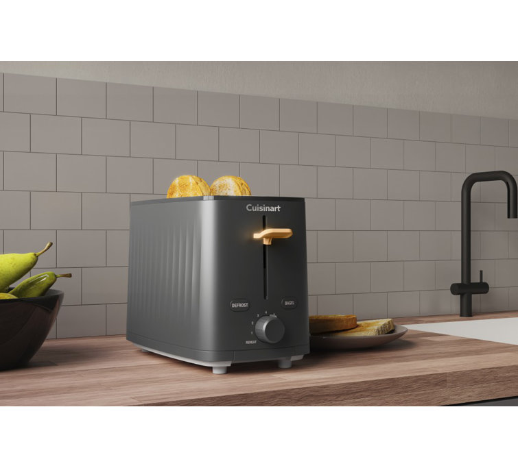 Compact Black Stainless Steel 2-Slice Toaster with Wide Slot