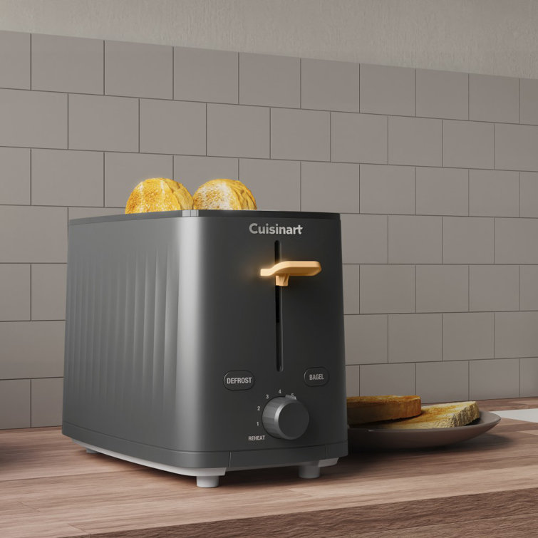 Compact Black Stainless Steel 2-Slice Toaster with Wide Slot