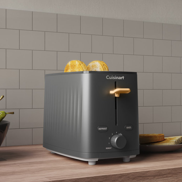 Compact Black Stainless Steel 2-Slice Toaster with Wide Slot