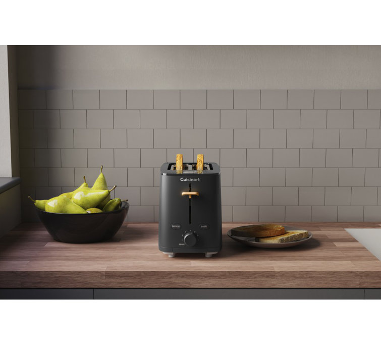 Compact Black Stainless Steel 2-Slice Toaster with Wide Slot