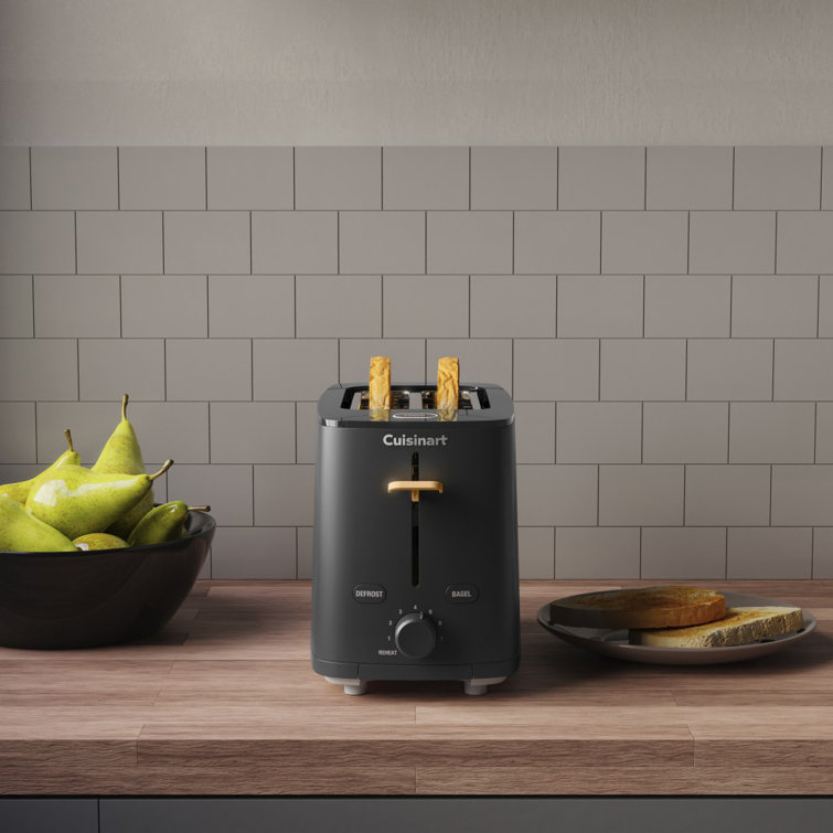 Compact Black Stainless Steel 2-Slice Toaster with Wide Slot