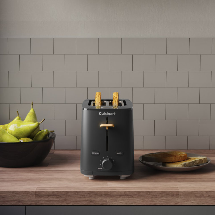 Compact Black Stainless Steel 2-Slice Toaster with Wide Slot
