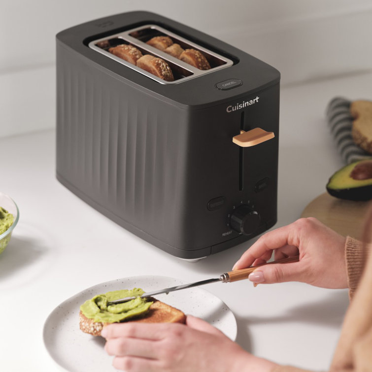 Compact Black Stainless Steel 2-Slice Toaster with Wide Slot