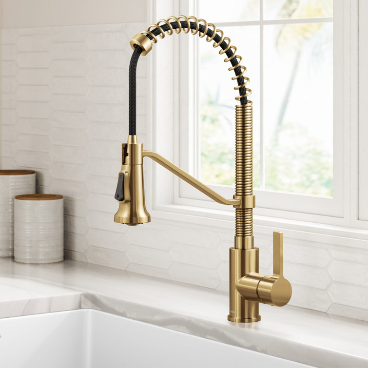 Britt Brushed Brass Pull-down Kitchen Faucet with Spray