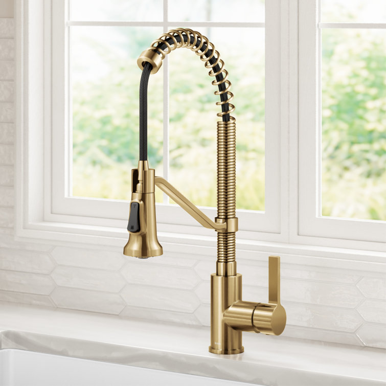 Britt Brushed Brass Pull-down Kitchen Faucet with Spray