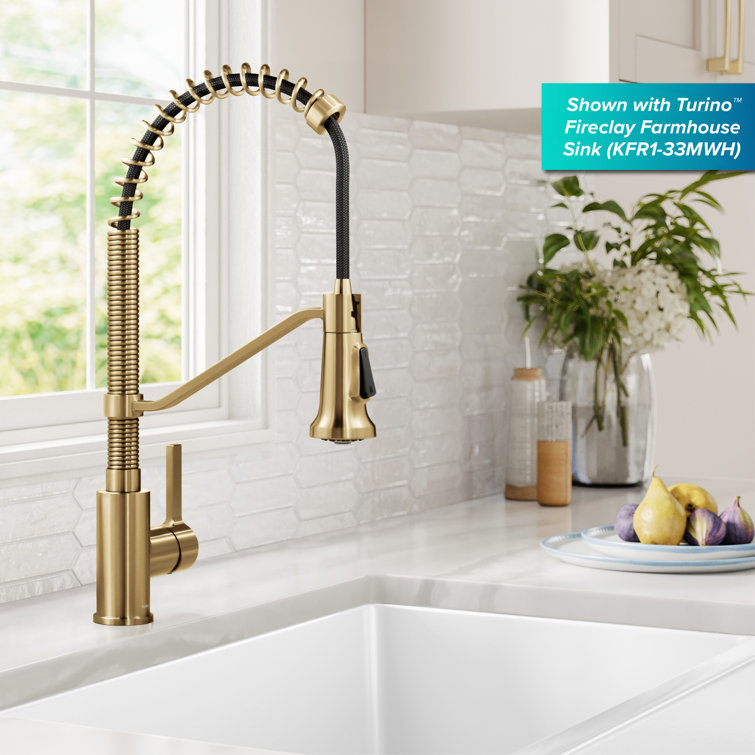 Britt Brushed Brass Pull-down Kitchen Faucet with Spray