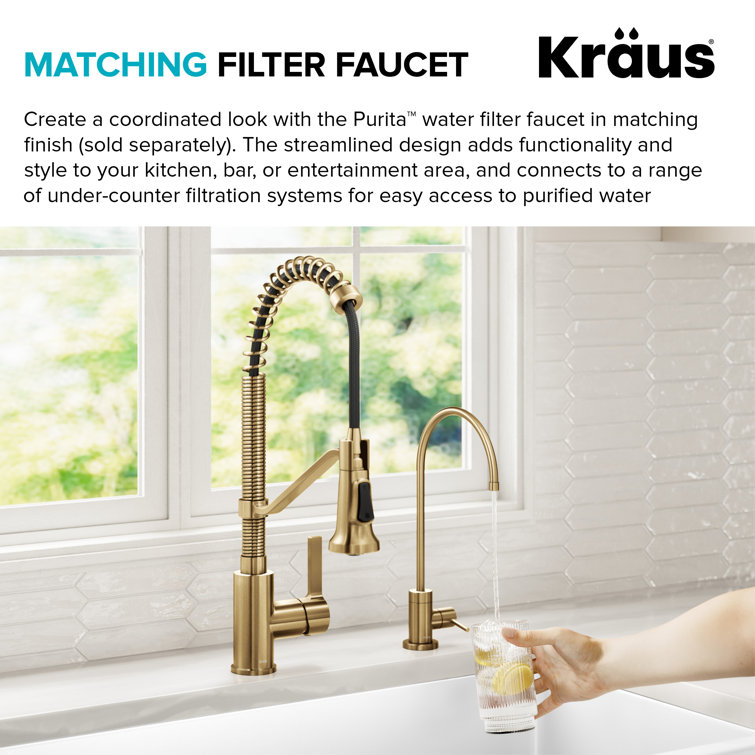 Britt Brushed Brass Pull-down Kitchen Faucet with Spray