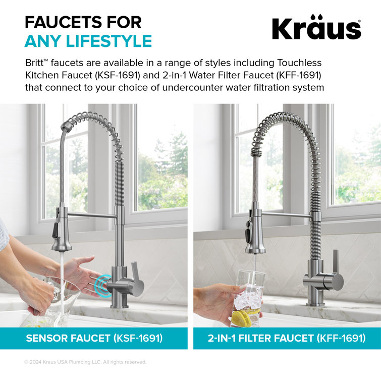 Britt Spot-Free Stainless Steel Commercial Style Pull-Down Kitchen Faucet