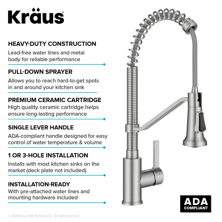 Britt Spot-Free Stainless Steel Commercial Style Pull-Down Kitchen Faucet