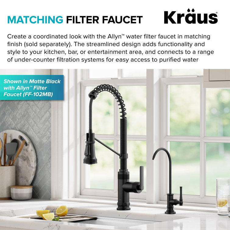 Allyn Matte Black and Brushed Brass Pull-Down Kitchen Faucet