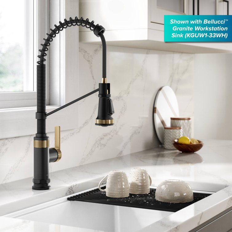 Allyn Matte Black and Brushed Brass Pull-Down Kitchen Faucet
