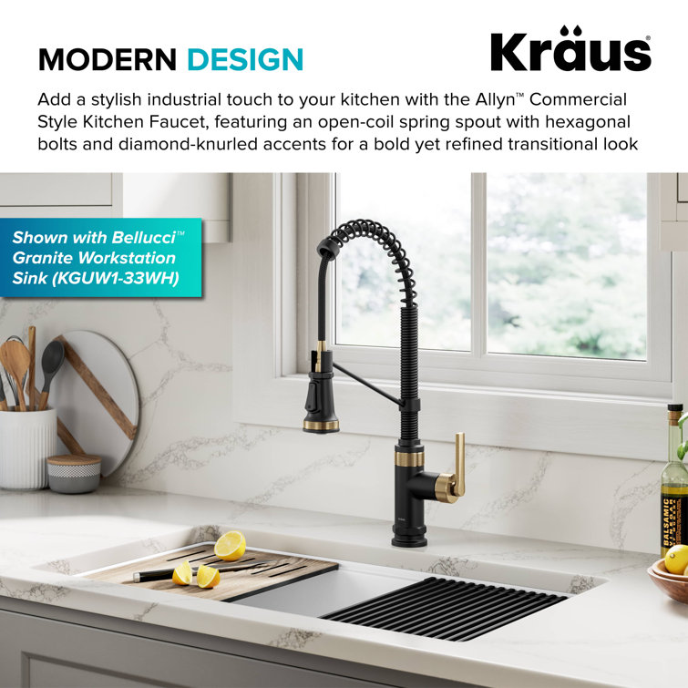 Allyn Matte Black and Brushed Brass Pull-Down Kitchen Faucet