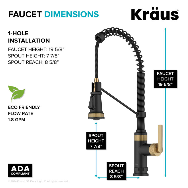 Allyn Matte Black and Brushed Brass Pull-Down Kitchen Faucet