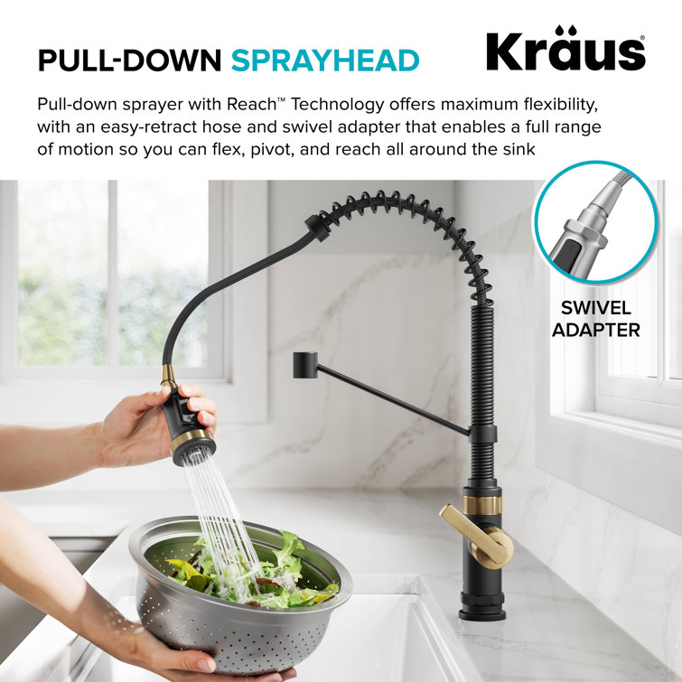 Allyn Matte Black and Brushed Brass Pull-Down Kitchen Faucet
