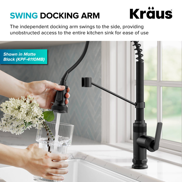 Allyn Matte Black and Brushed Brass Pull-Down Kitchen Faucet
