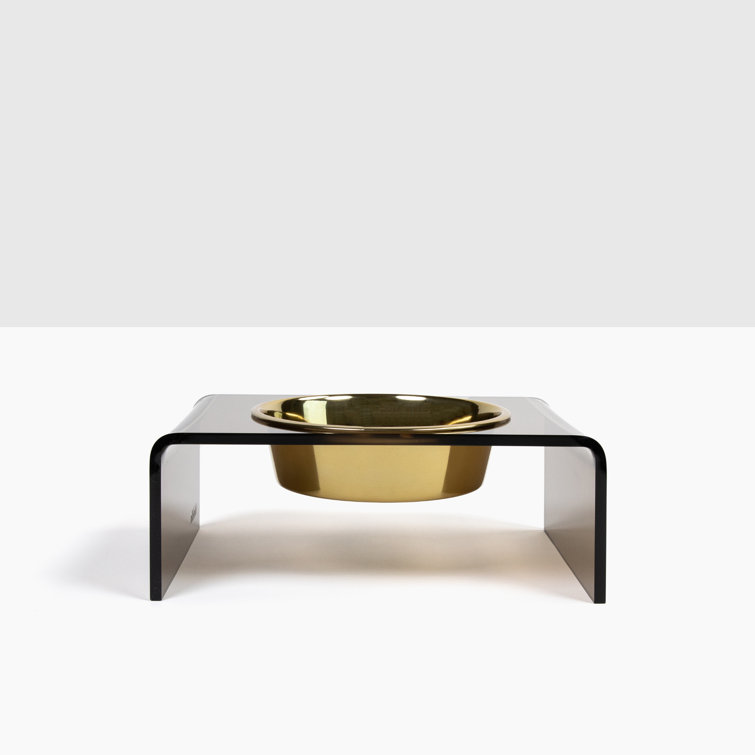 Bronze Acrylic Single Pet Feeder with Gold Bowl