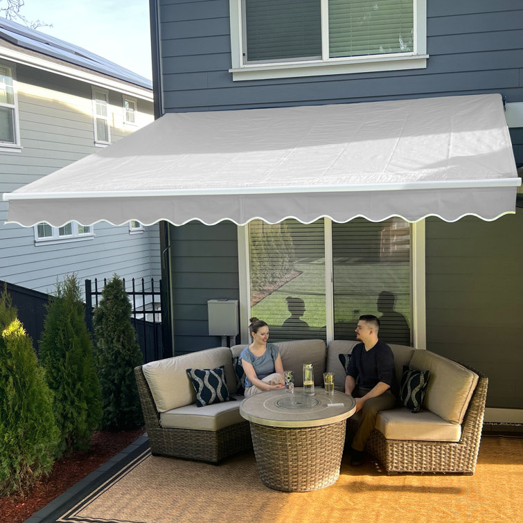 Burgundy Motorized Retractable Patio Awning with White Frame