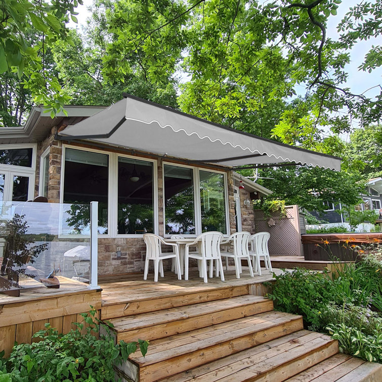 12 x 10 ft Silver Gray Retractable Patio Awning with Black Aluminum Frame