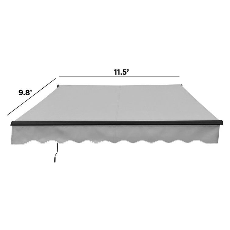 12 x 10 ft Silver Gray Retractable Patio Awning with Black Aluminum Frame