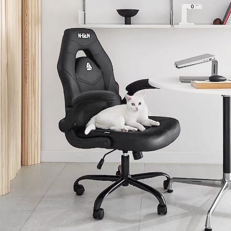 NEO CHAIR N-gen Gaming Chair, Ergonomic Leather Computer Desk Chair, Adjustable Swivel Task Chair with Flip-Up Armrest for Adults, Black