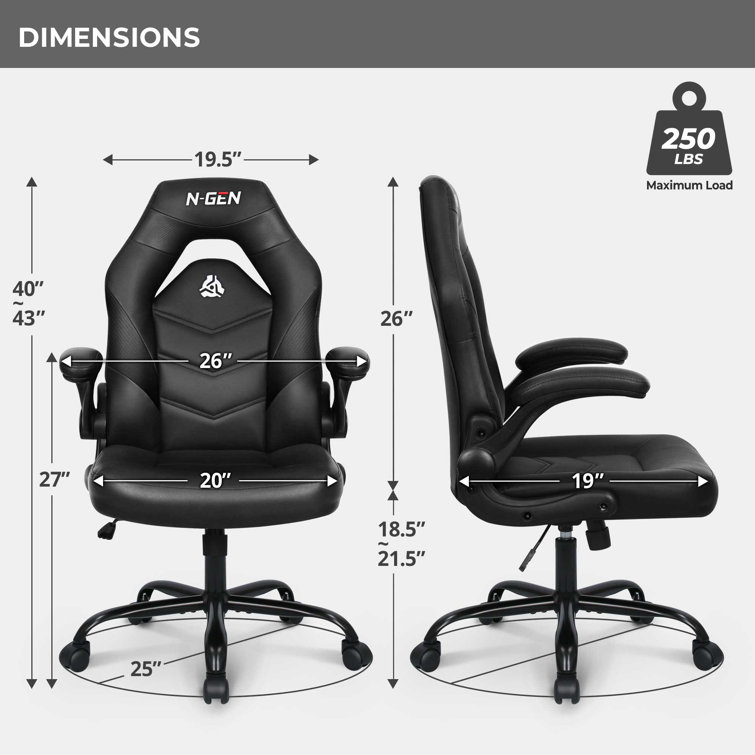 NEO CHAIR N-gen Gaming Chair, Ergonomic Leather Computer Desk Chair, Adjustable Swivel Task Chair with Flip-Up Armrest for Adults, Black
