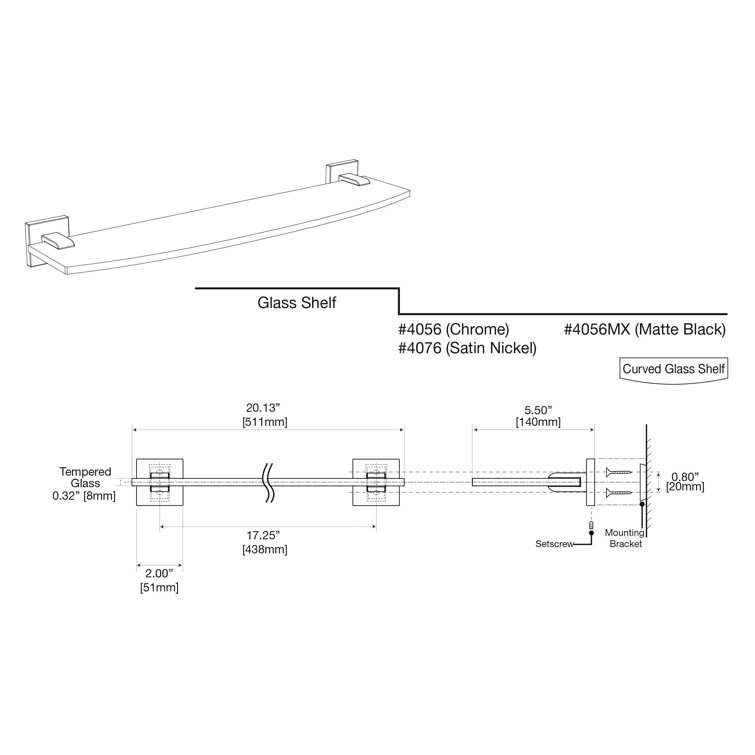 Elevate 20'' Matte Black Hand Polished Glass Wall Shelf
