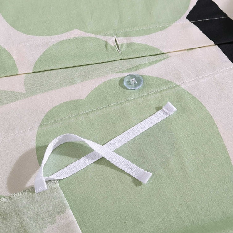 King Size Green and White Organic Cotton Floral Duvet Cover Set