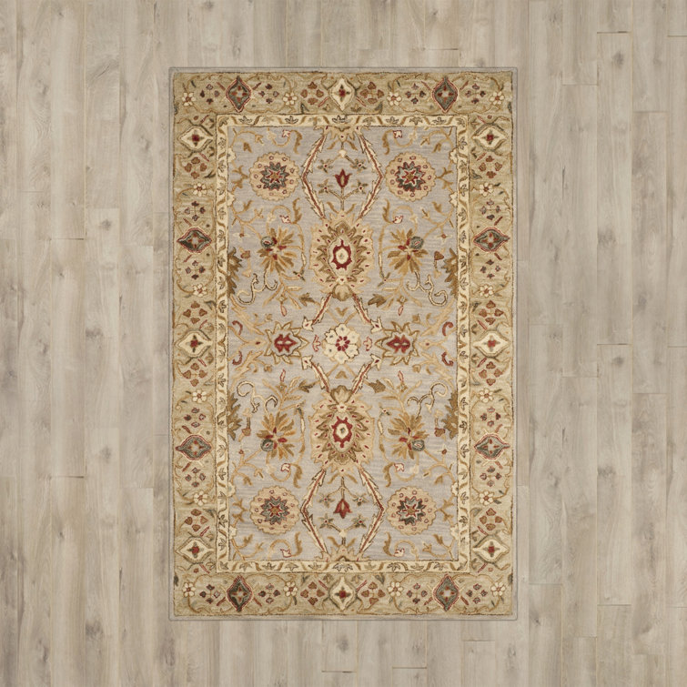 Antiquity 5' x 8' Gray Beige Wool Floral Area Rug
