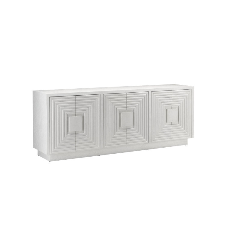 Morombe White Geometric Wood Credenza, 84"