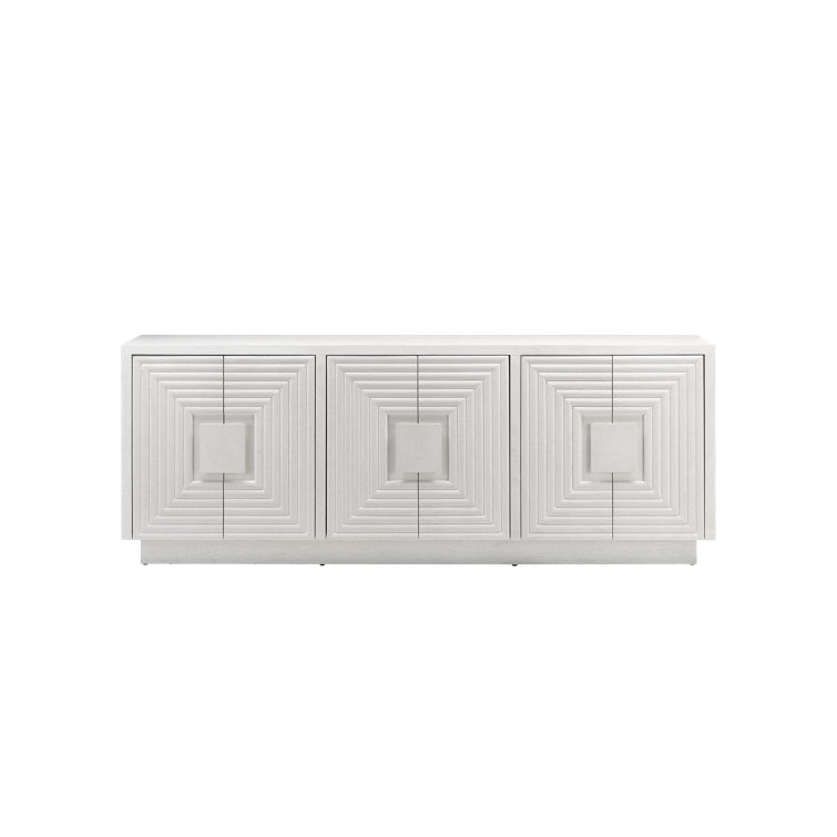 Morombe White Geometric Wood Credenza, 84"